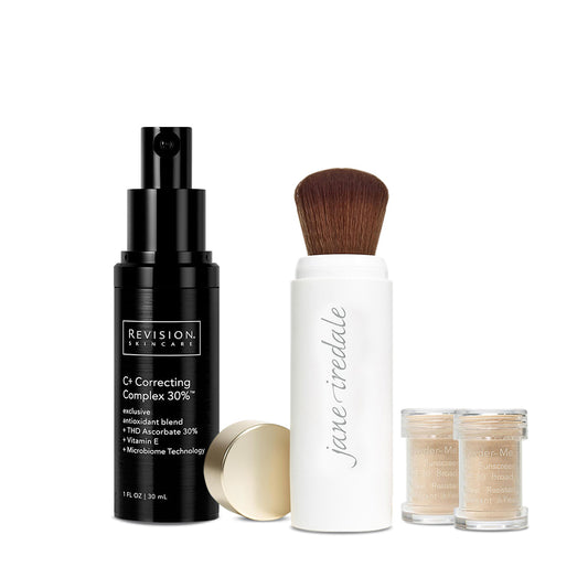 Jane Iredale Powder-Me SPF 30 Dry Sunscreen Refillable Brush (Nude) + Revision Skincare C+ Correcting Complex Bundle