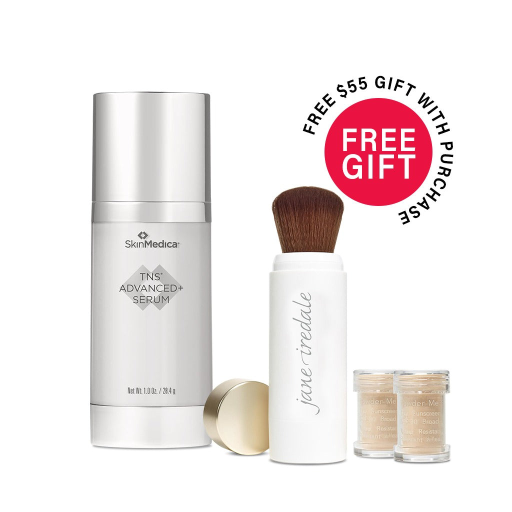 Jane Iredale Powder-Me SPF 30 Dry Sunscreen Refillable Brush (Nude) + SkinMedica TNS Advanced+ Serum Bundle