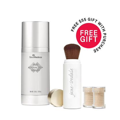 Jane Iredale Powder-Me SPF 30 Dry Sunscreen Refillable Brush (Nude) + SkinMedica TNS Advanced+ Serum Bundle