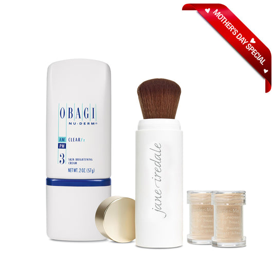 Jane Iredale Powder-Me SPF 30 Dry Sunscreen Refillable Brush (Nude) +Obagi Nu-Derm Clear Fx Bundle