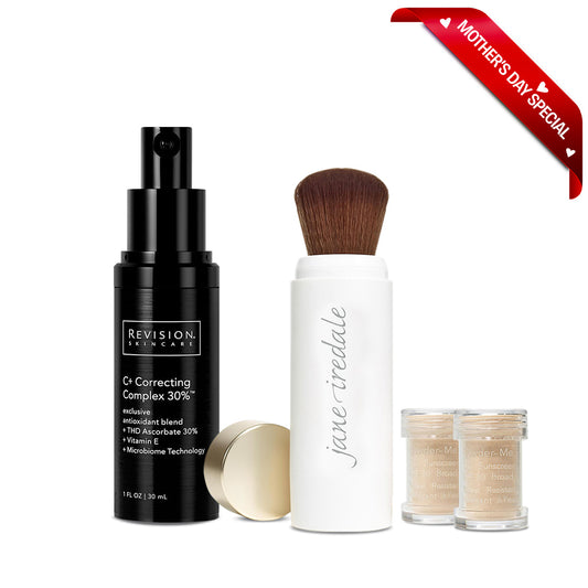 Jane Iredale Powder-Me SPF 30 Dry Sunscreen Refillable Brush (Nude) + Revision Skincare C+ Correcting Complex Bundle