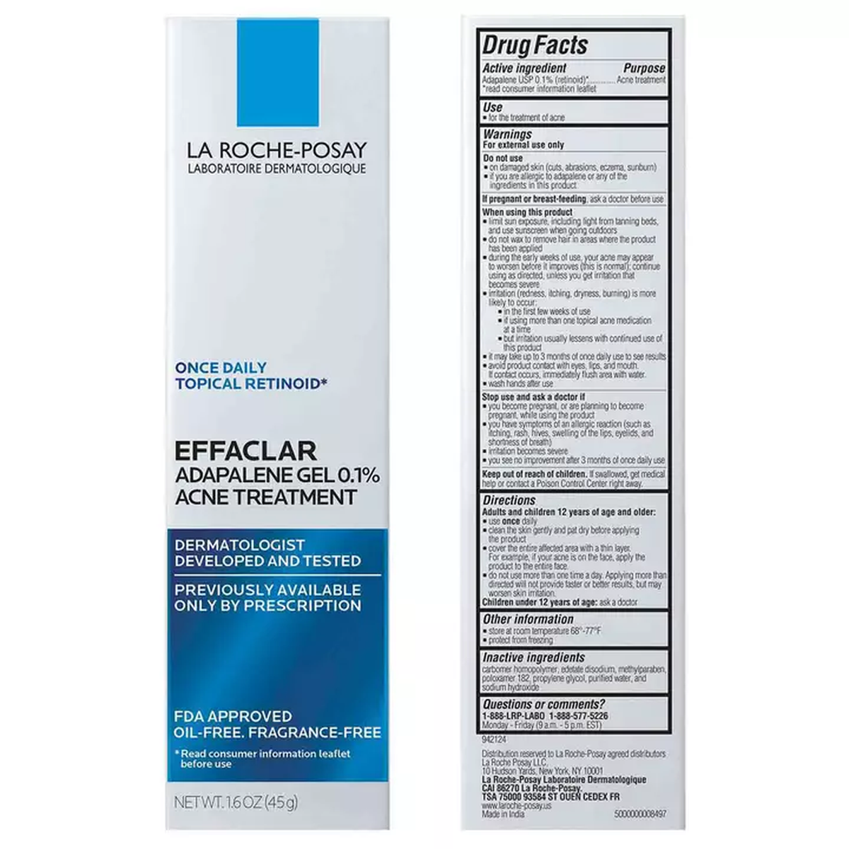 La Roche-Posay Effaclar Adapalene Gel 0.1% Topical Retinoid For Acne