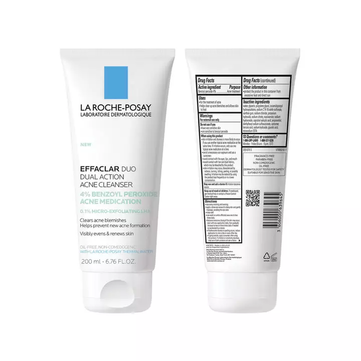 La Roche-Posay Effaclar Dual Action Acne Face Wash With 4% Benzoyl Peroxide
