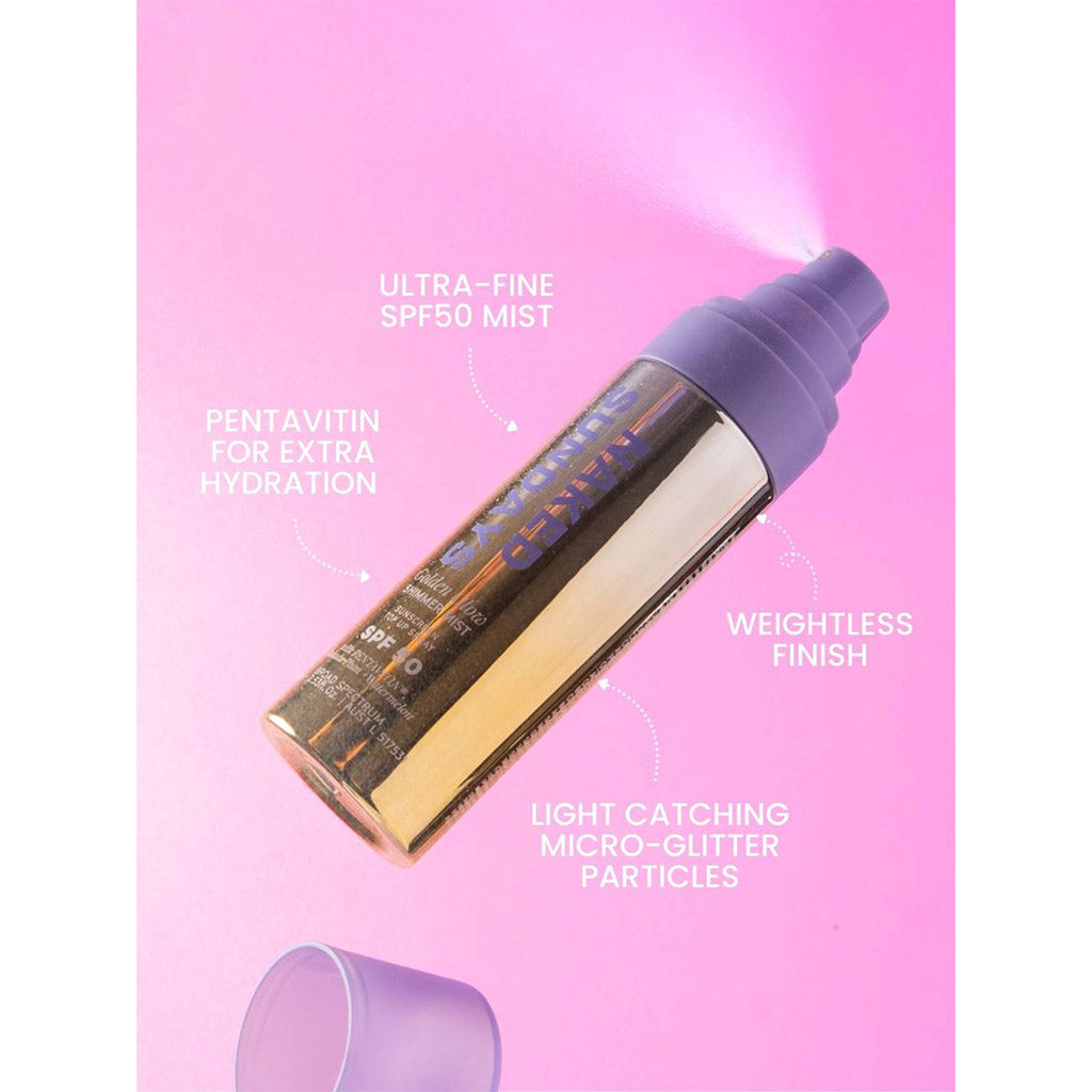 Naked Sundays Golden Glow Shimmer Mist Sunscreen Top Up Spray SPF50 (75mL)