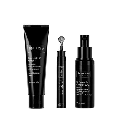 Revision Skincare Bundle D·E·J Eye Cream, C+ Correcting Complex 30%, Intellishade Original